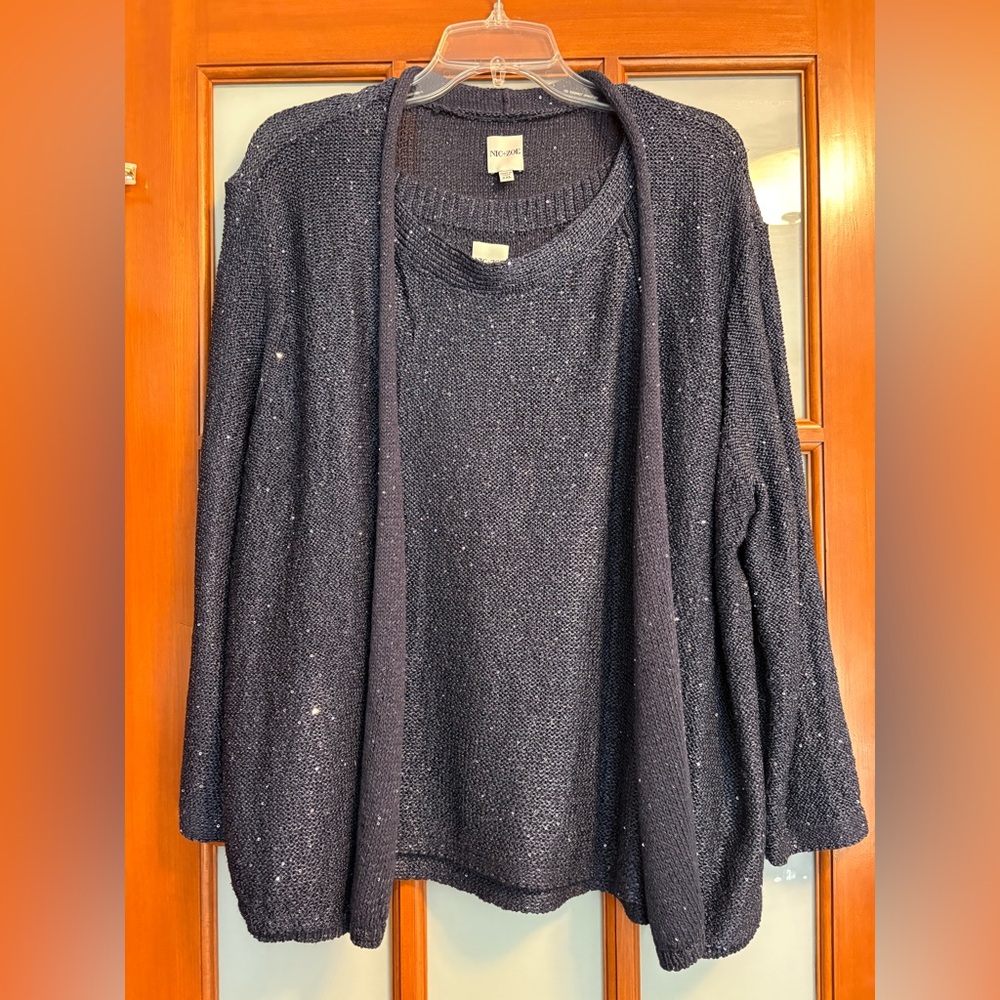 NWOT Nic + Zoe Navy Blue Sequin Sweater Set XXL